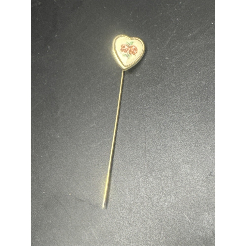 Coquette Retro Hat Pin Porcelain Heart Roses